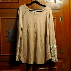 BNWOT Jade by Jane tan long sleeve sweater w/leopard sz 1X